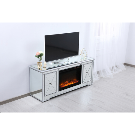 Elegant Decor 60 In. Mirrored Tv Stand With Wood Fireplace Insert In Antique Silver, 2PK MF601S-F1